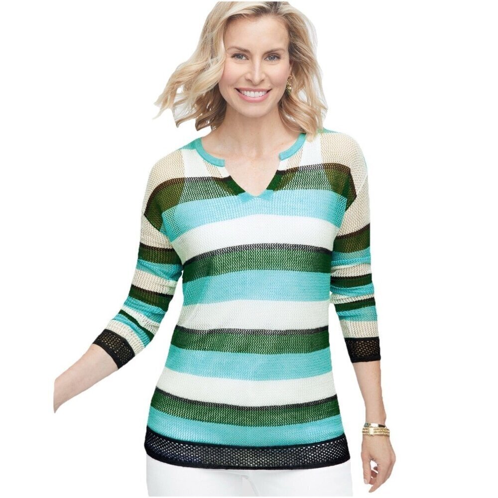 Talbots Mesh Stripe Open Knit Sweater Women Small